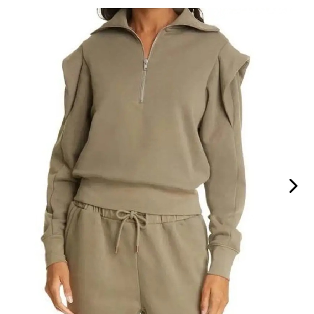 Frame half zip military green pullover w/shoulder detail